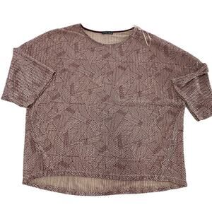 Zara Shirt Womens Small‎ Red Brown Geometric Pleat Textured Top Oversized